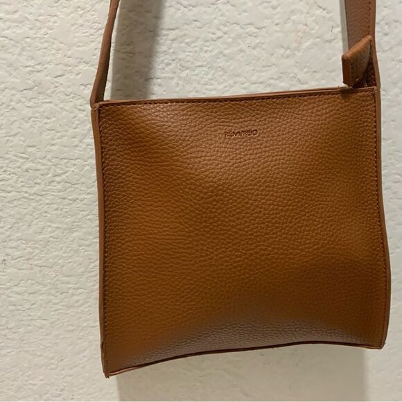 Anthropologie Remi And Reid Vegan Leather  Brown  Crossbody Bag top zip - Picture 3 of 16
